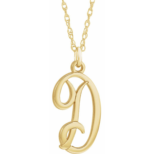 14K Yellow Script Initial D 16-18 Necklace