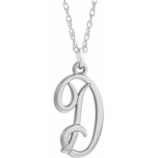 14K White Script Initial D 16-18 Necklace