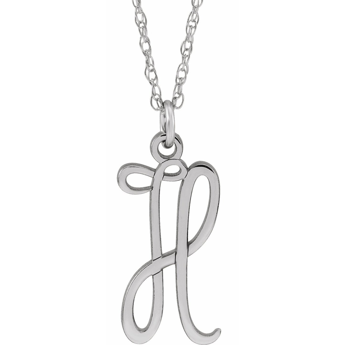 14K White Script Initial H 16-18 Necklace