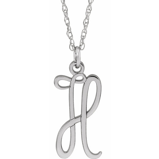 14K White Script Initial H 16-18 Necklace