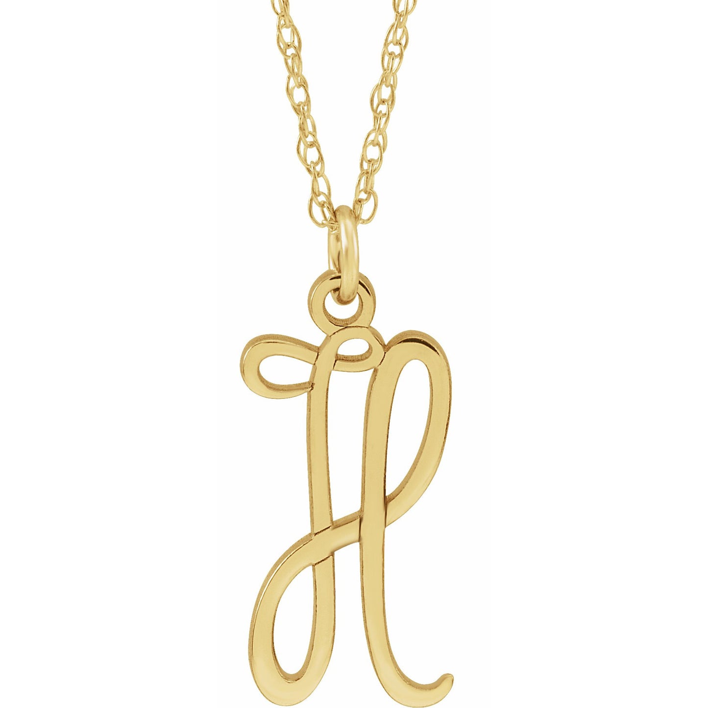 14K Yellow Script Initial H 16-18 Necklace