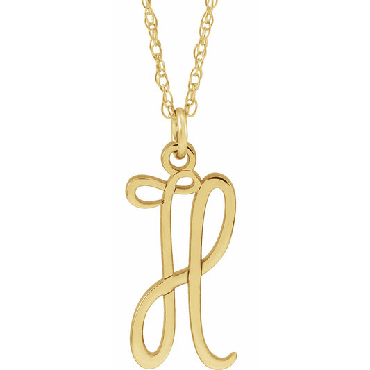 14K Yellow Script Initial H 16-18 Necklace