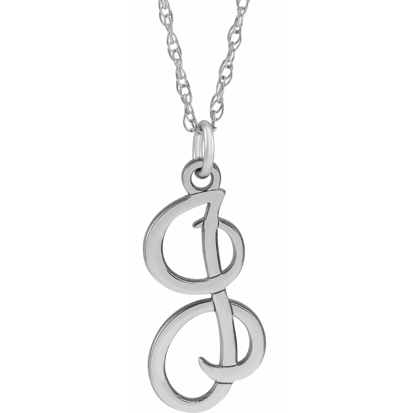 14K White Script Initial I 16-18 Necklace