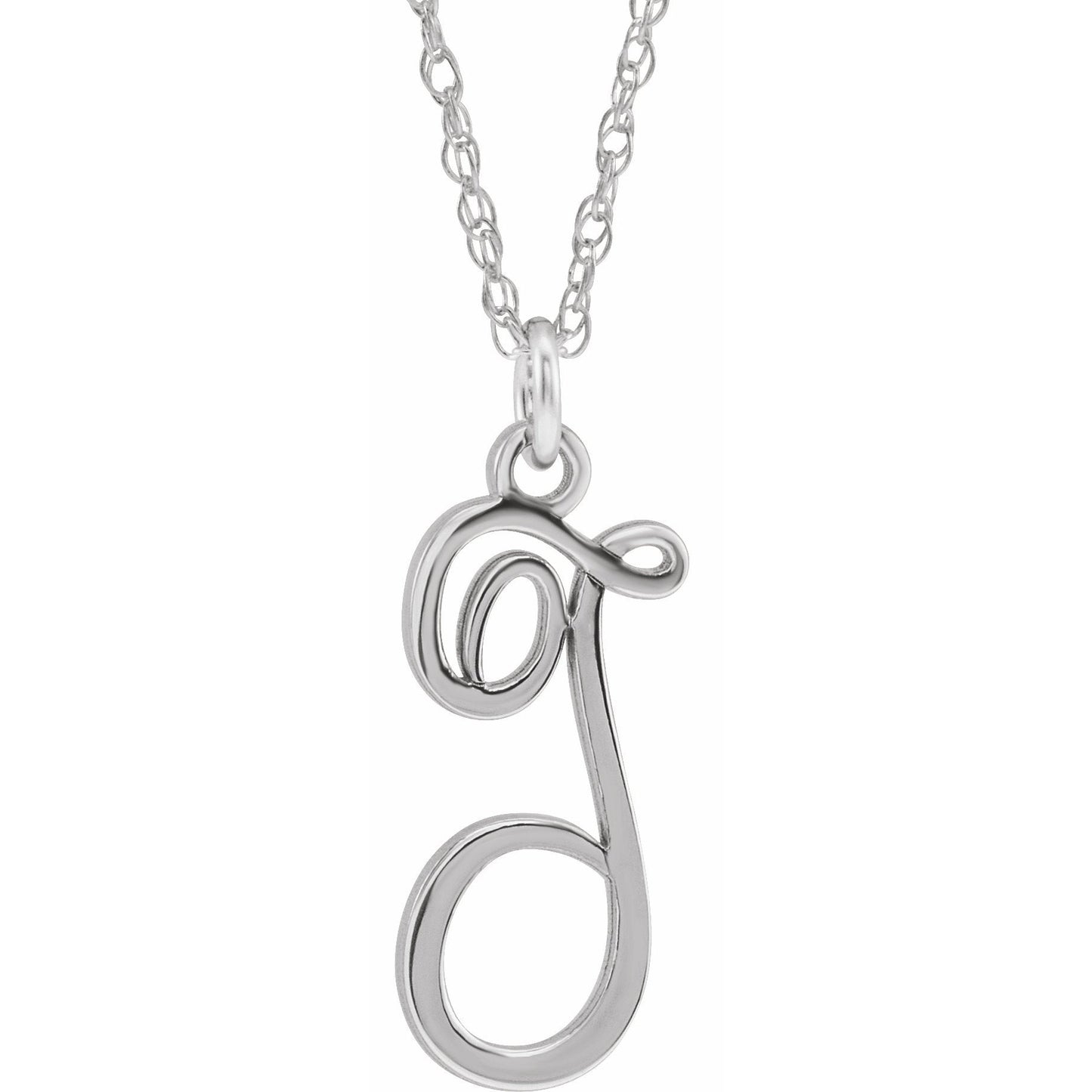 14K White Script Initial T 16-18 Necklace