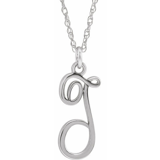 14K White Script Initial T 16-18 Necklace