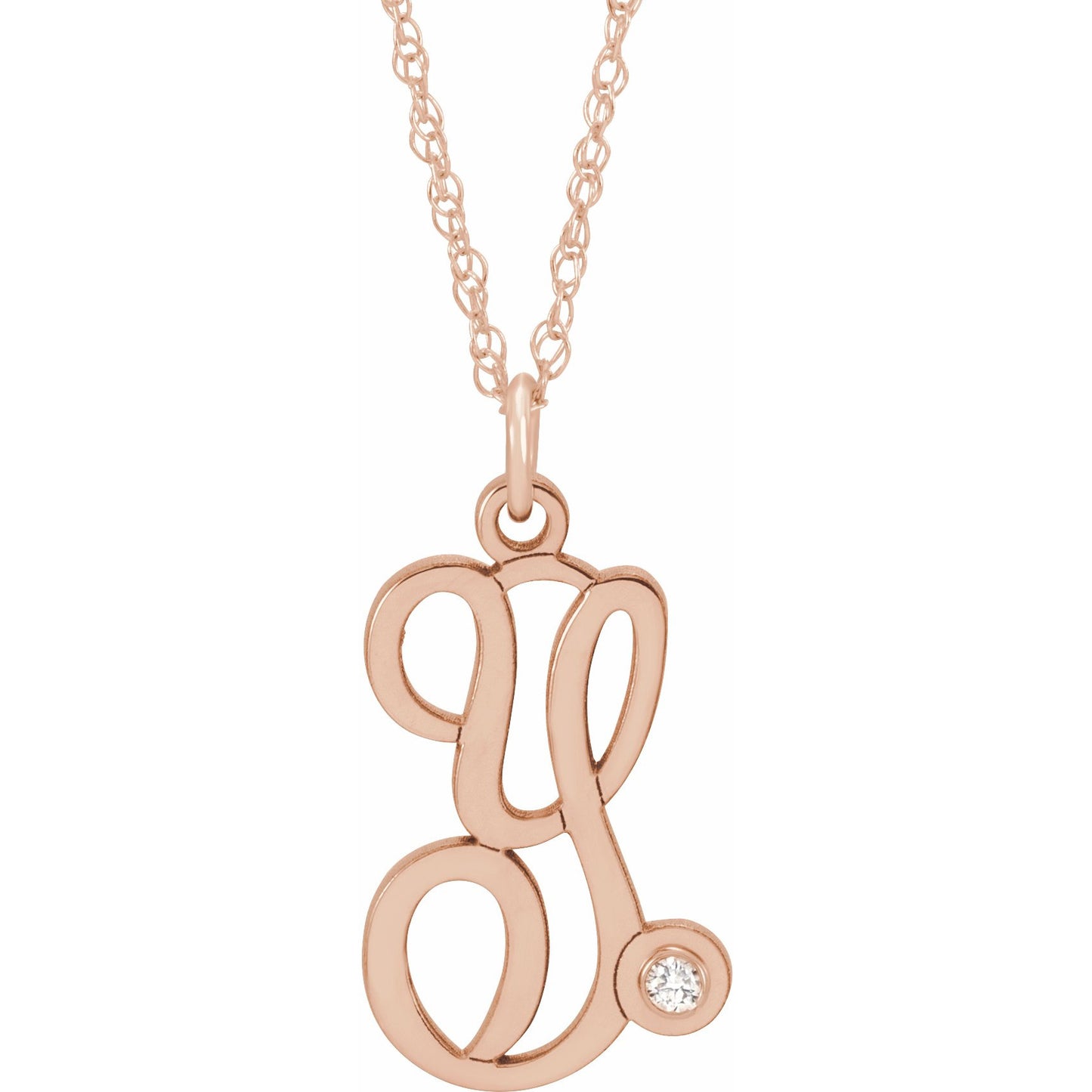 14K Rose .02 CT Diamond Script Initial Y 16-18 Necklace