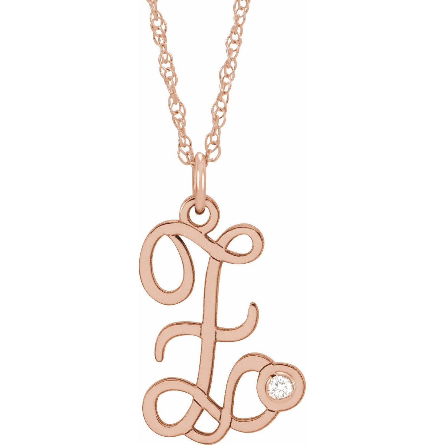 14K Rose .02 CT Diamond Script Initial Z 16-18 Necklace