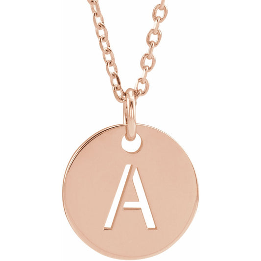 14K Rose Initial A 10 mm Disc 16-18 Necklace