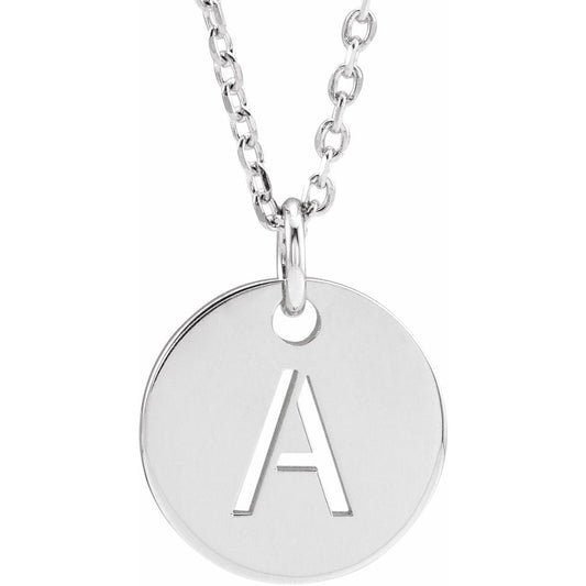 14K White Initial A 10 mm Disc 16-18 Necklace