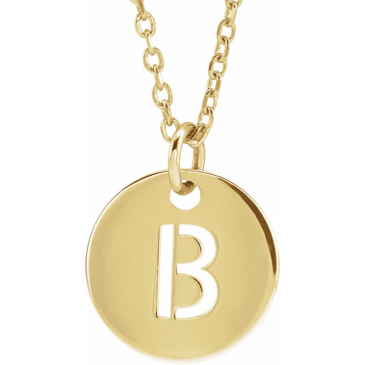 14K Yellow Initial B 10 mm Disc 16-18 Necklace