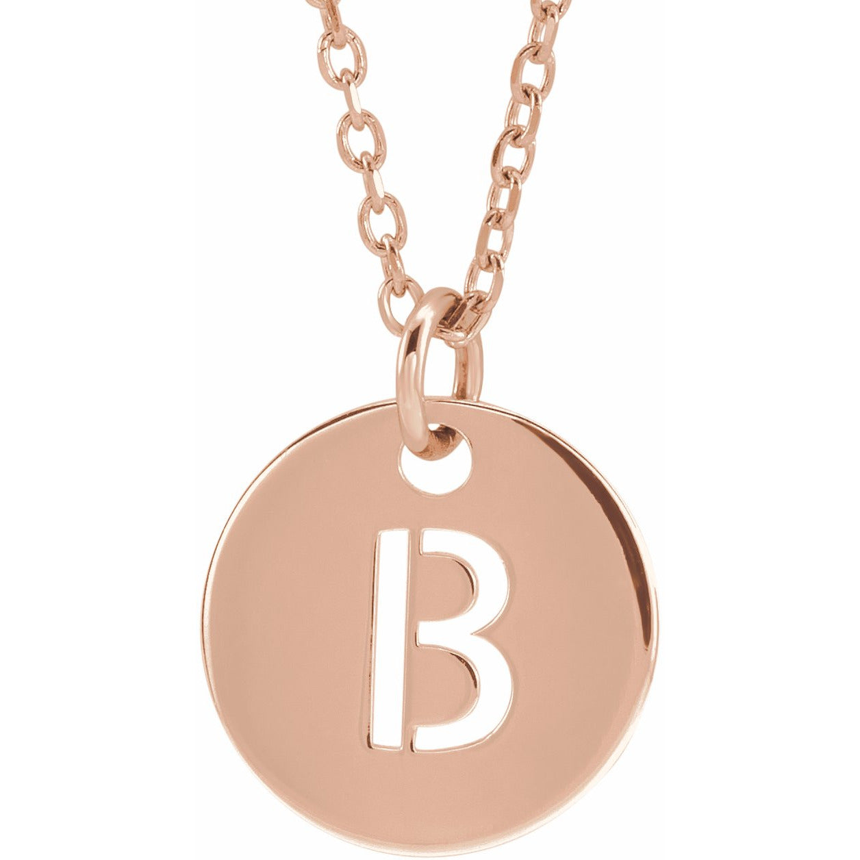 14K Rose Initial B 10 mm Disc 16-18 Necklace