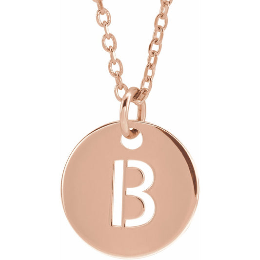 14K Rose Initial B 10 mm Disc 16-18 Necklace