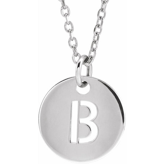 14K White Initial B 10 mm Disc 16-18 Necklace