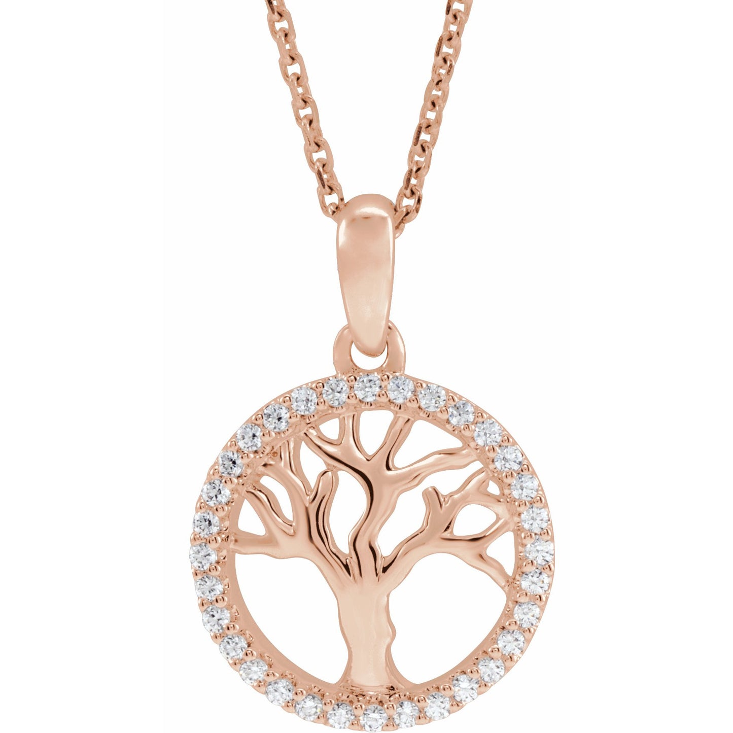 14K Rose 1/5 CTW Diamond Tree of Life 16-18 Necklace