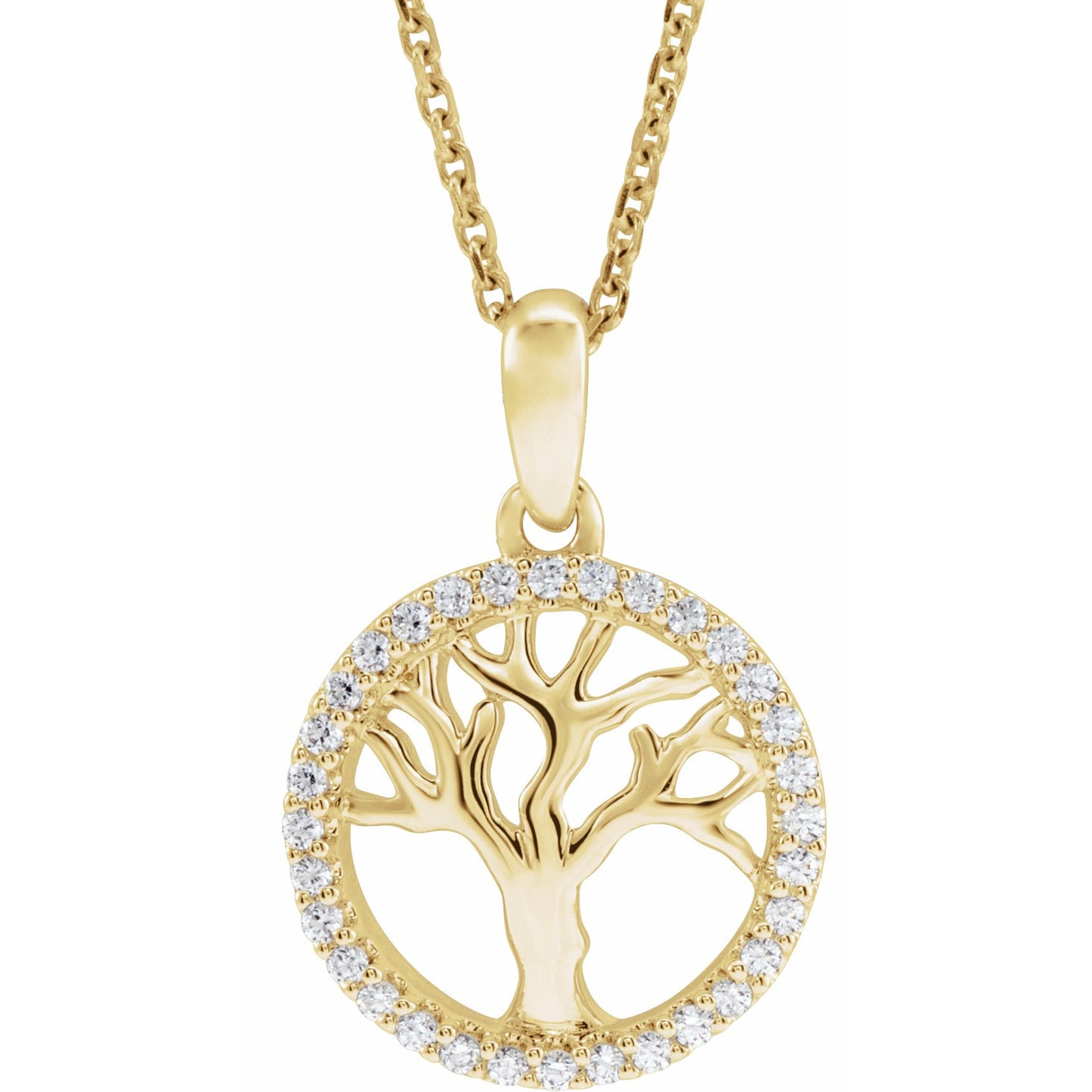 14K Yellow 1/5 CTW Diamond Tree of Life 16-18 Necklace