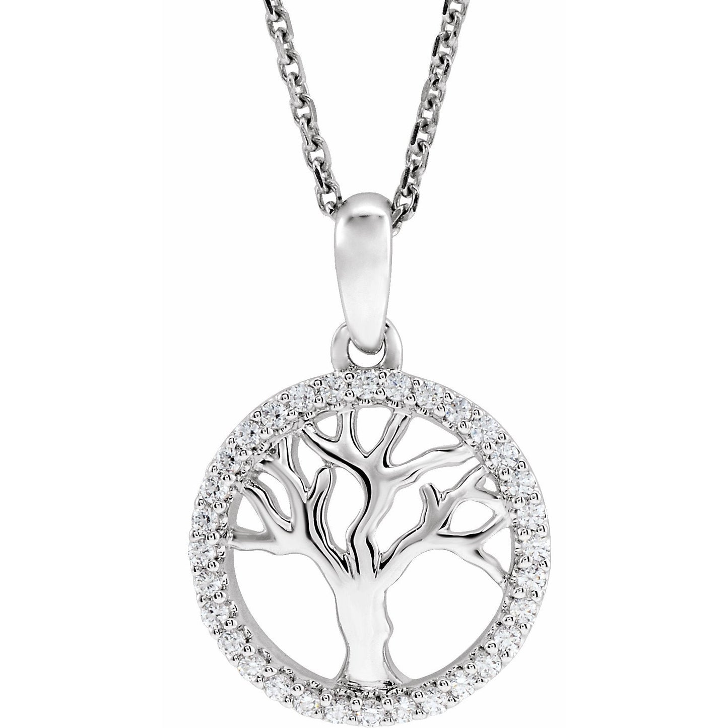 14K White 1/5 CTW Diamond Tree of Life 16-18 Necklace