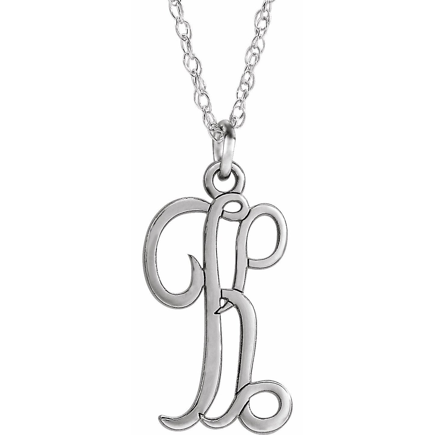 14K White Script Initial K 16-18 Necklace