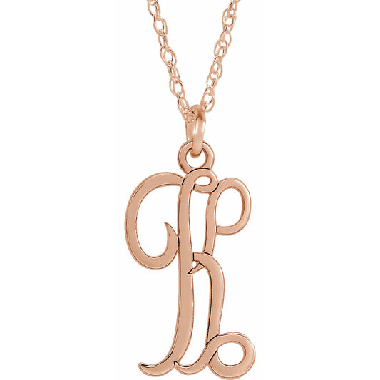 14K Rose Script Initial K 16-18 Necklace