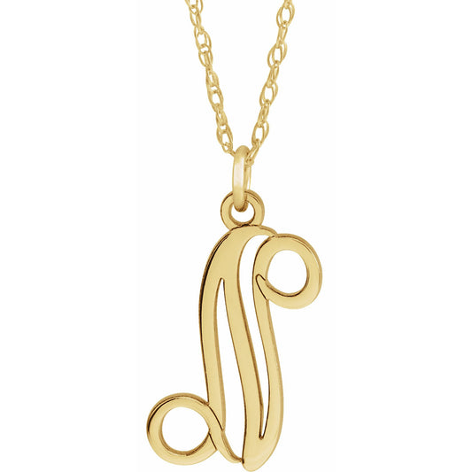 14K Yellow Script Initial N 16-18 Necklace