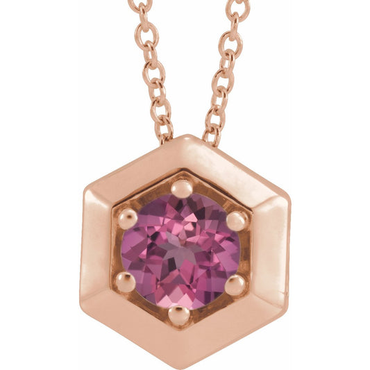 14K Rose Pink Tourmaline Geometric 16-18 Necklace