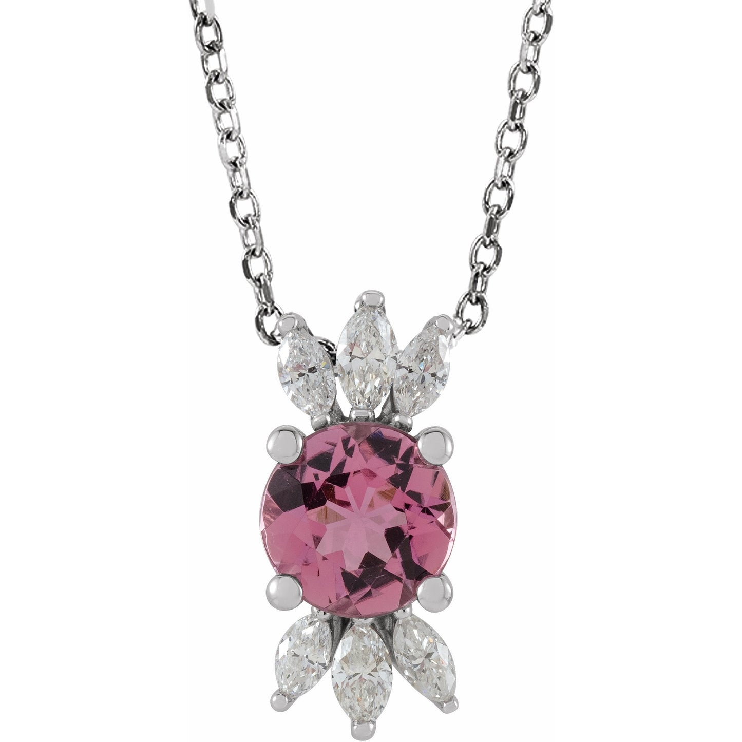 14K White Pink Tourmaline & 1/5 CTW Diamond 16-18 Necklace