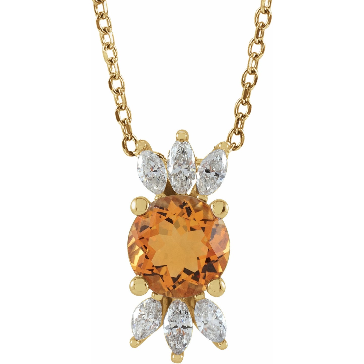 14K Yellow Citrine & 1/5 CTW Diamond 16-18 Necklace