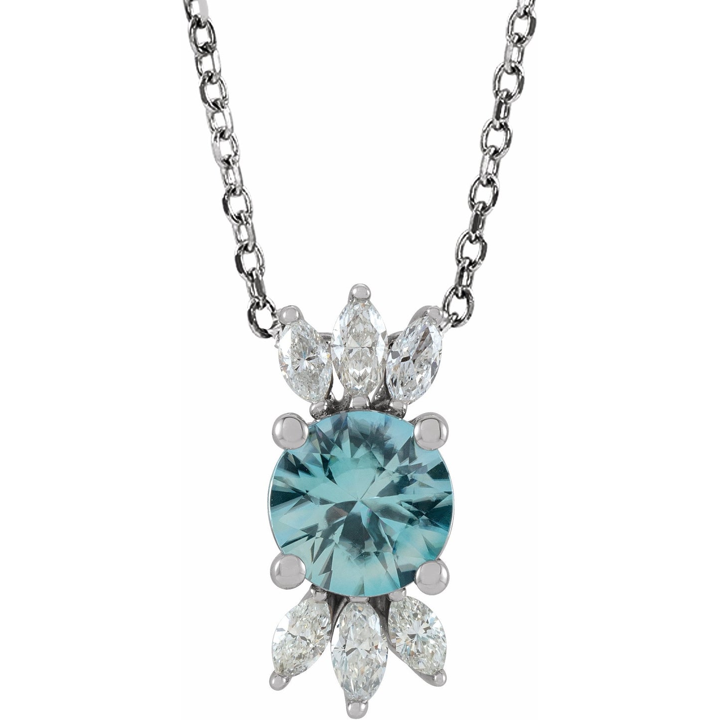 14K White Blue Zircon & 1/5 CTW Diamond 16-18 Necklace