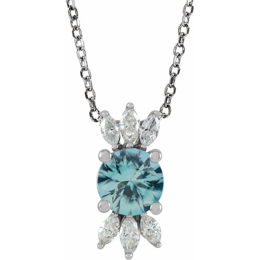 14K White Blue Zircon & 1/5 CTW Diamond 16-18 Necklace