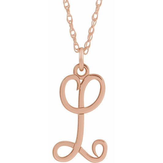 14K Rose Script Initial L 16-18 Necklace