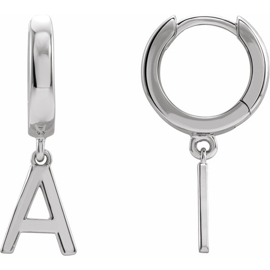 14K White Single Initial A Huggie