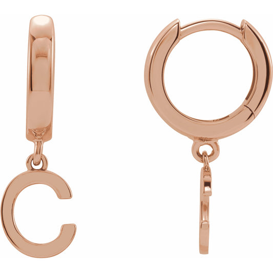 14K Rose Single Initial C Huggie