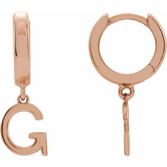 14K Rose Single Initial G Huggie