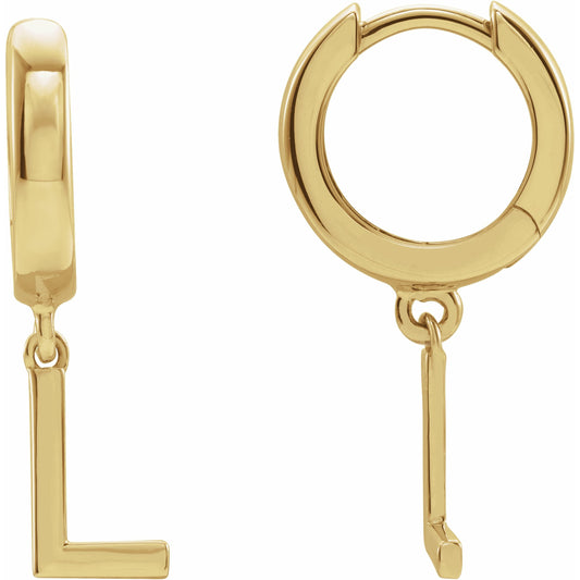14K Yellow Single Initial L Huggie