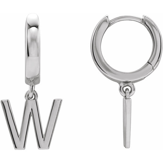 14K White Single Initial W Huggie
