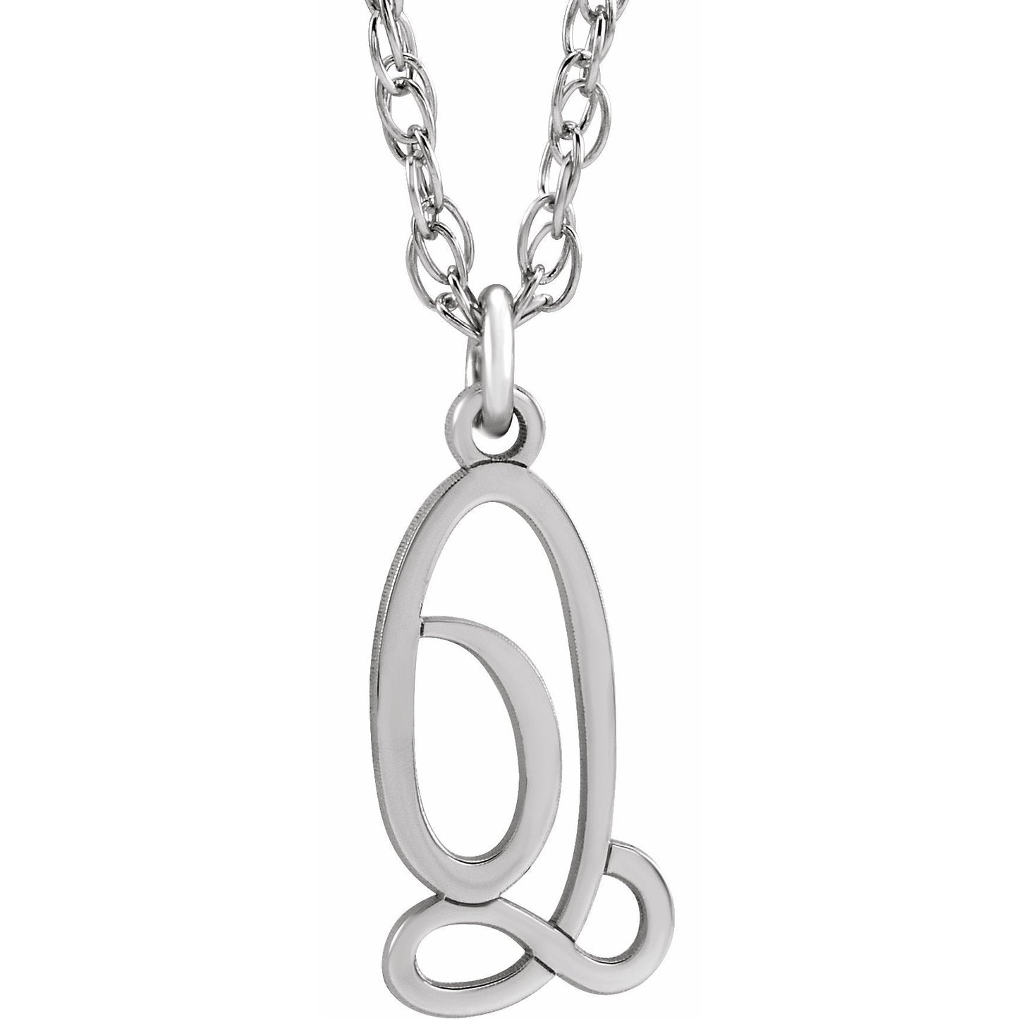 14K White Script Initial Q 16-18 Necklace