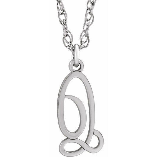14K White Script Initial Q 16-18 Necklace