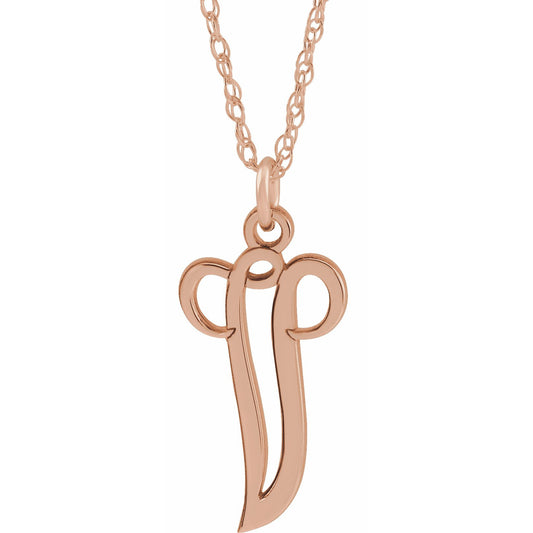 14K Rose Script Initial V 16-18 Necklace