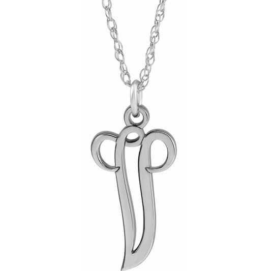 14K White Script Initial V 16-18 Necklace