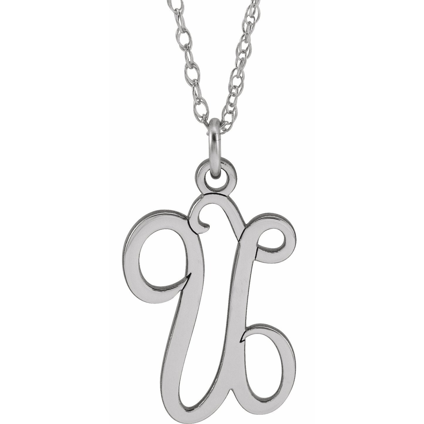 14K White Script Initial U 16-18 Necklace