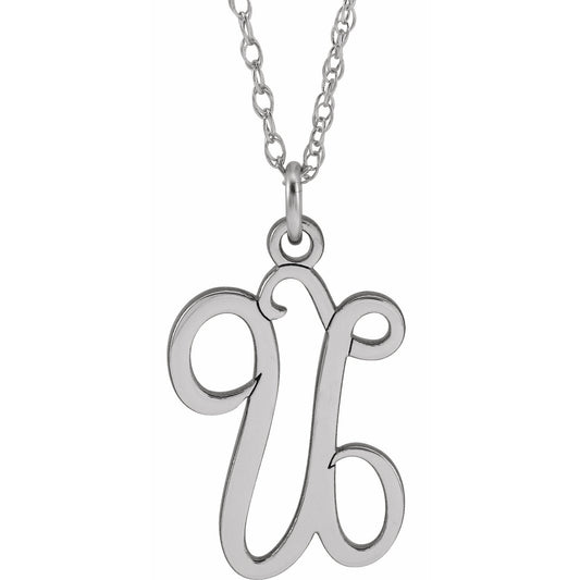 14K White Script Initial U 16-18 Necklace