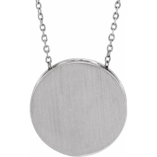 Platinum 17 mm Engravable Scroll Disc 16-18 Necklace