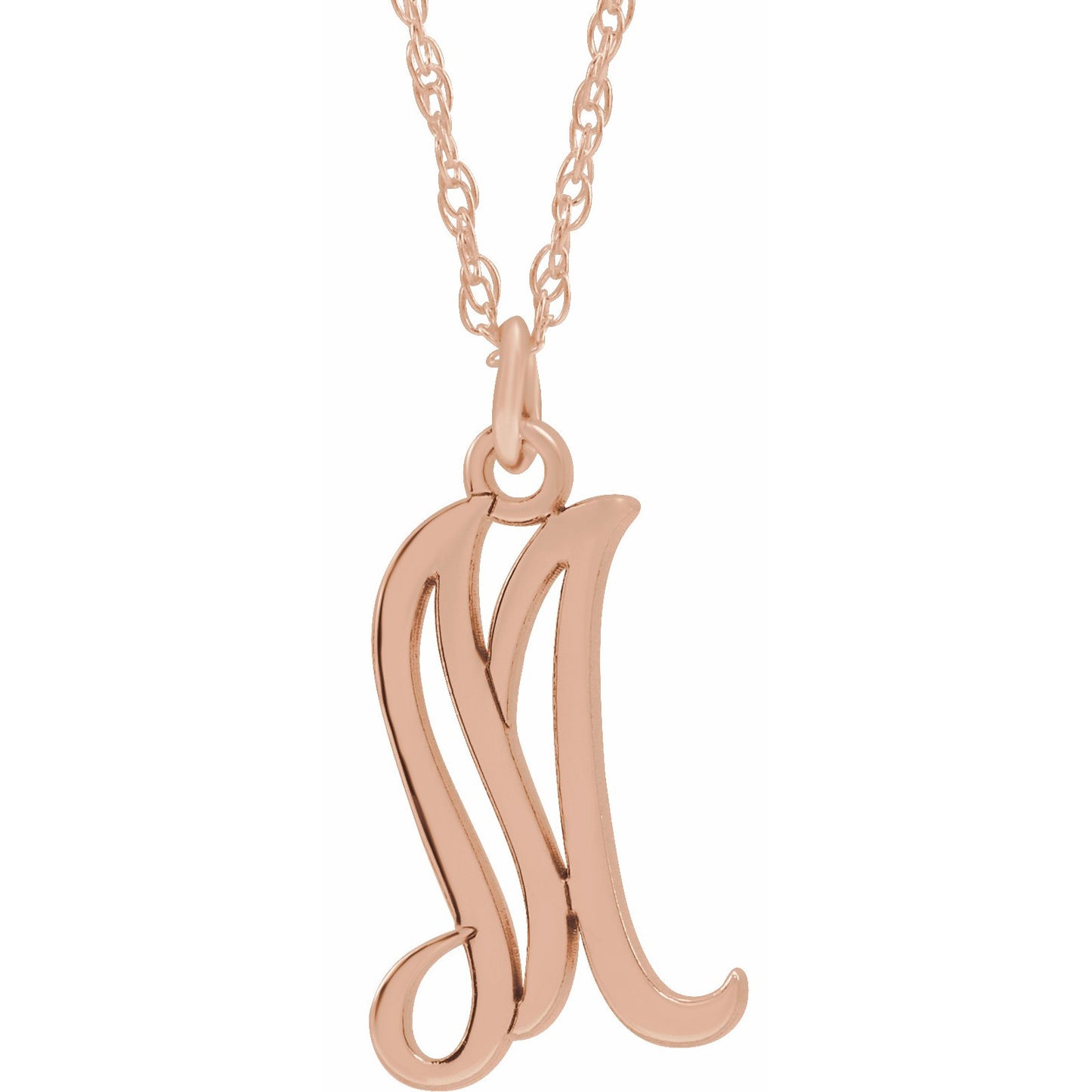 14K Rose Script Initial M 16-18 Necklace