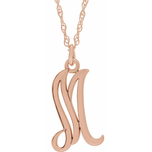 14K Rose Script Initial M 16-18 Necklace