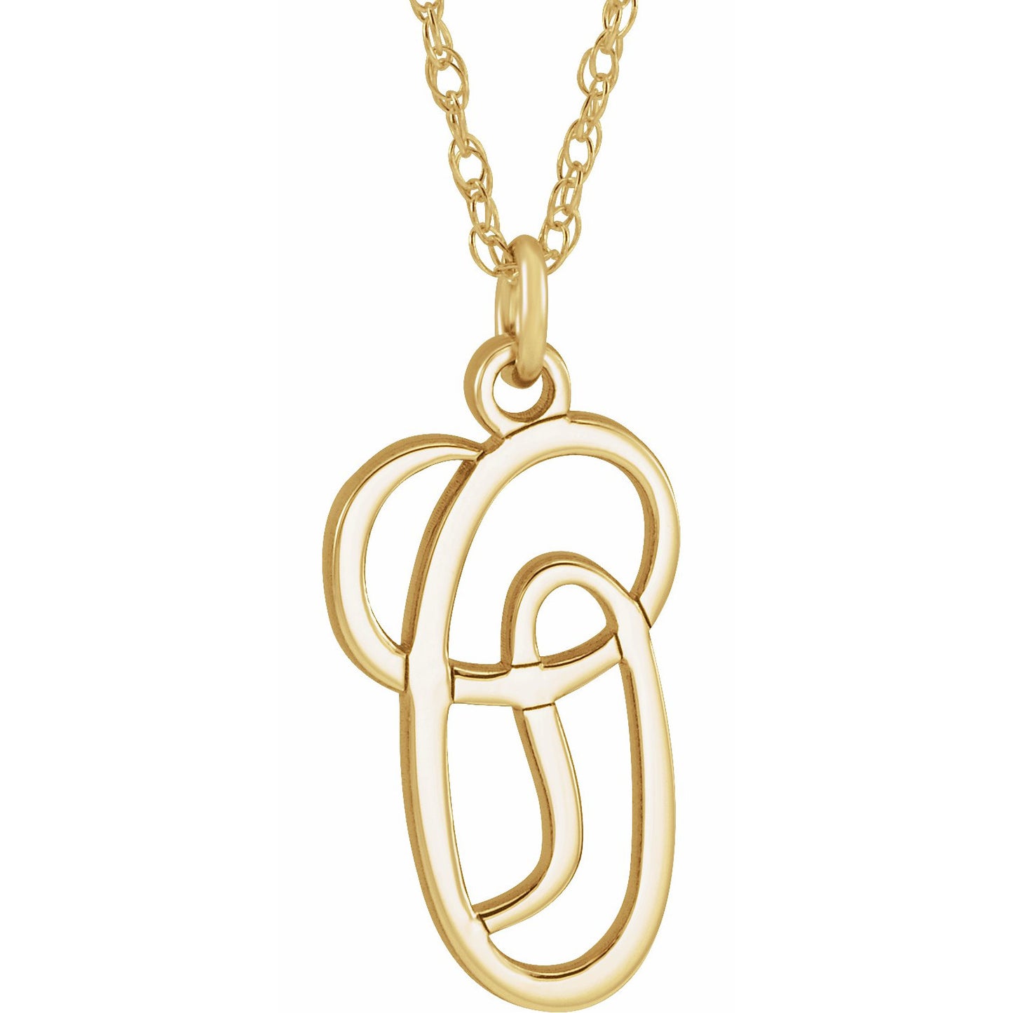 14K Yellow Script Initial O 16-18 Necklace