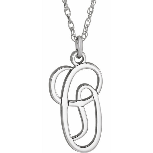 14K White Script Initial O 16-18 Necklace