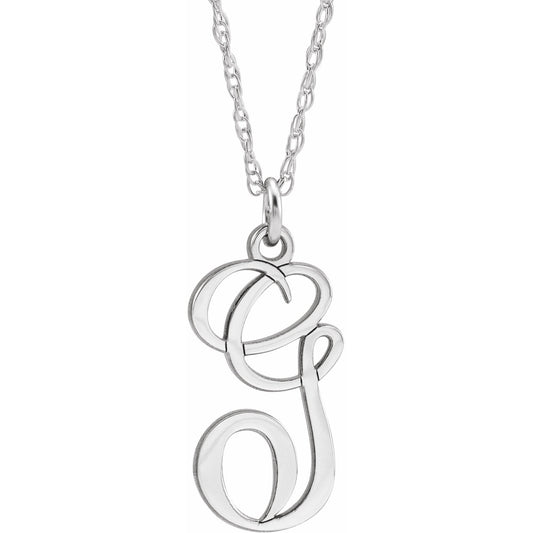 14K White Script Initial G 16-18 Necklace