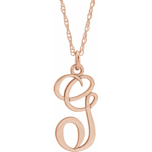 14K Rose Script Initial G 16-18 Necklace