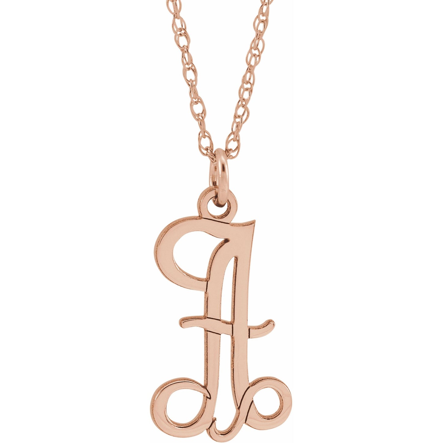 14K Rose Script Initial A 16-18 Necklace