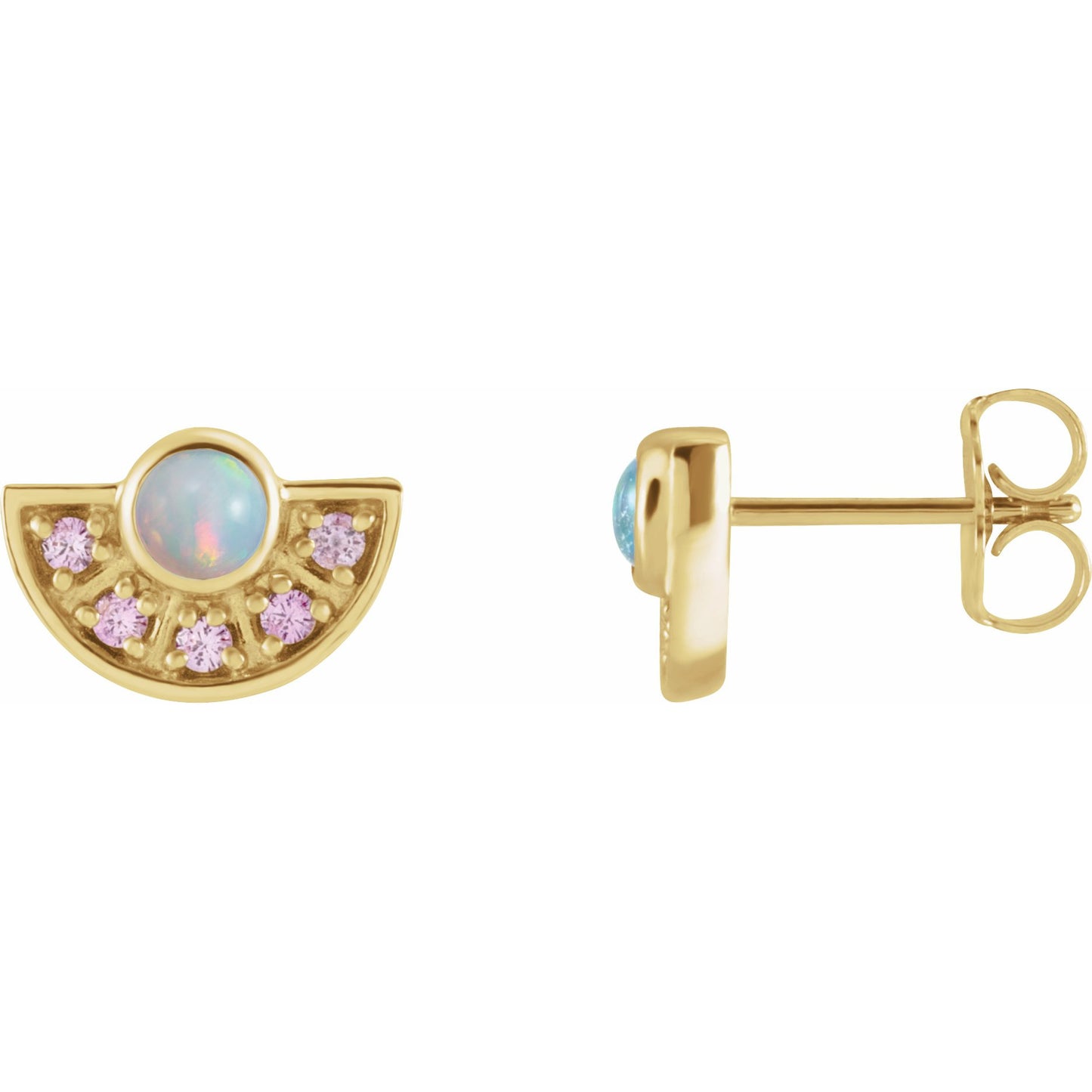 14K Yellow Ethiopian Opal & Pink Sapphire Fan Earrings