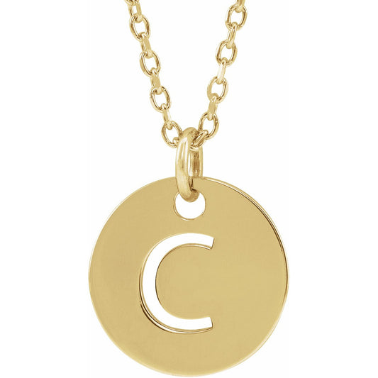 14K Yellow Initial C 10 mm Disc 16-18 Necklace